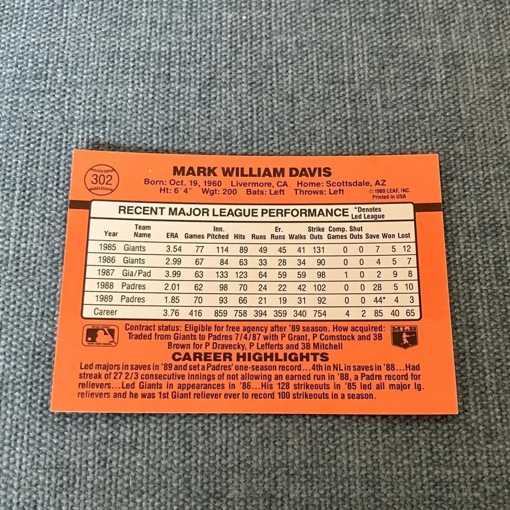 1990 Donruss San Diego Padres Baseball Card Trading Card